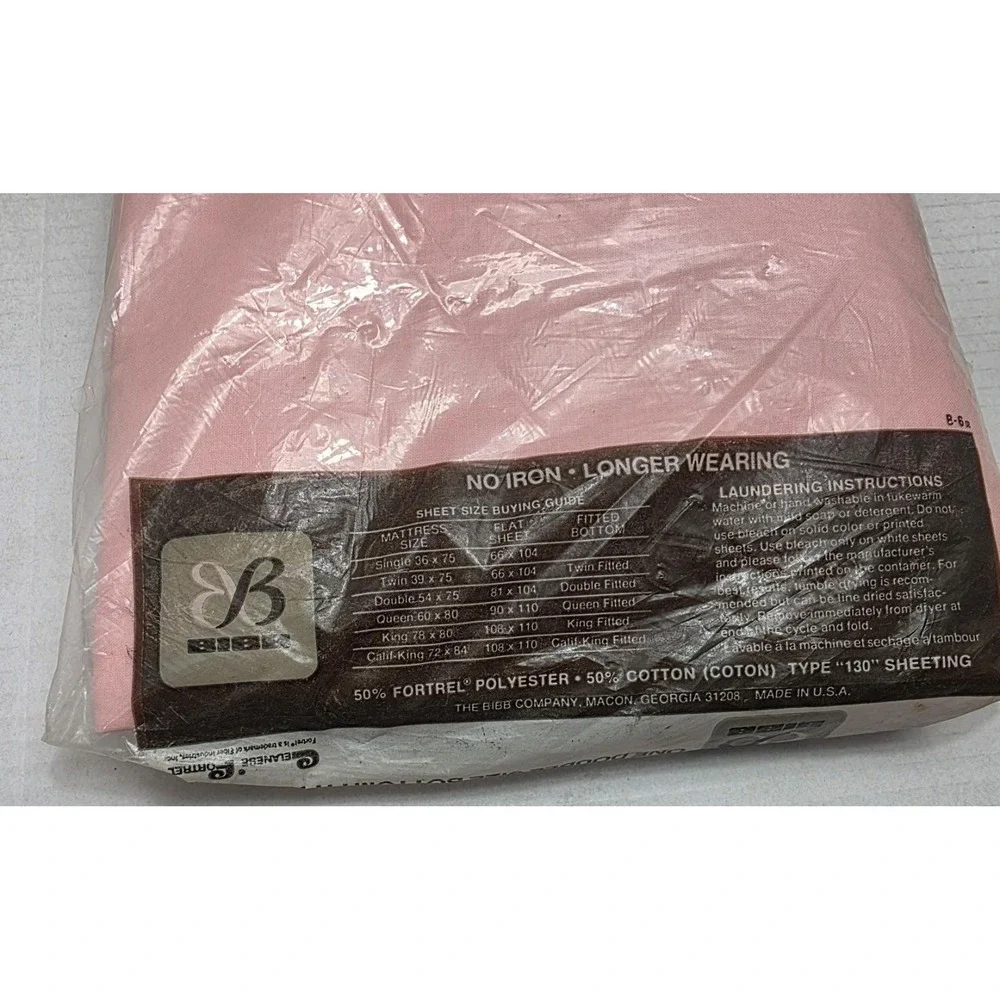 Vintage Bibb Pink Double Fitted Sheet NOS 50/50 Cotton Polyester 54x75 Sealed